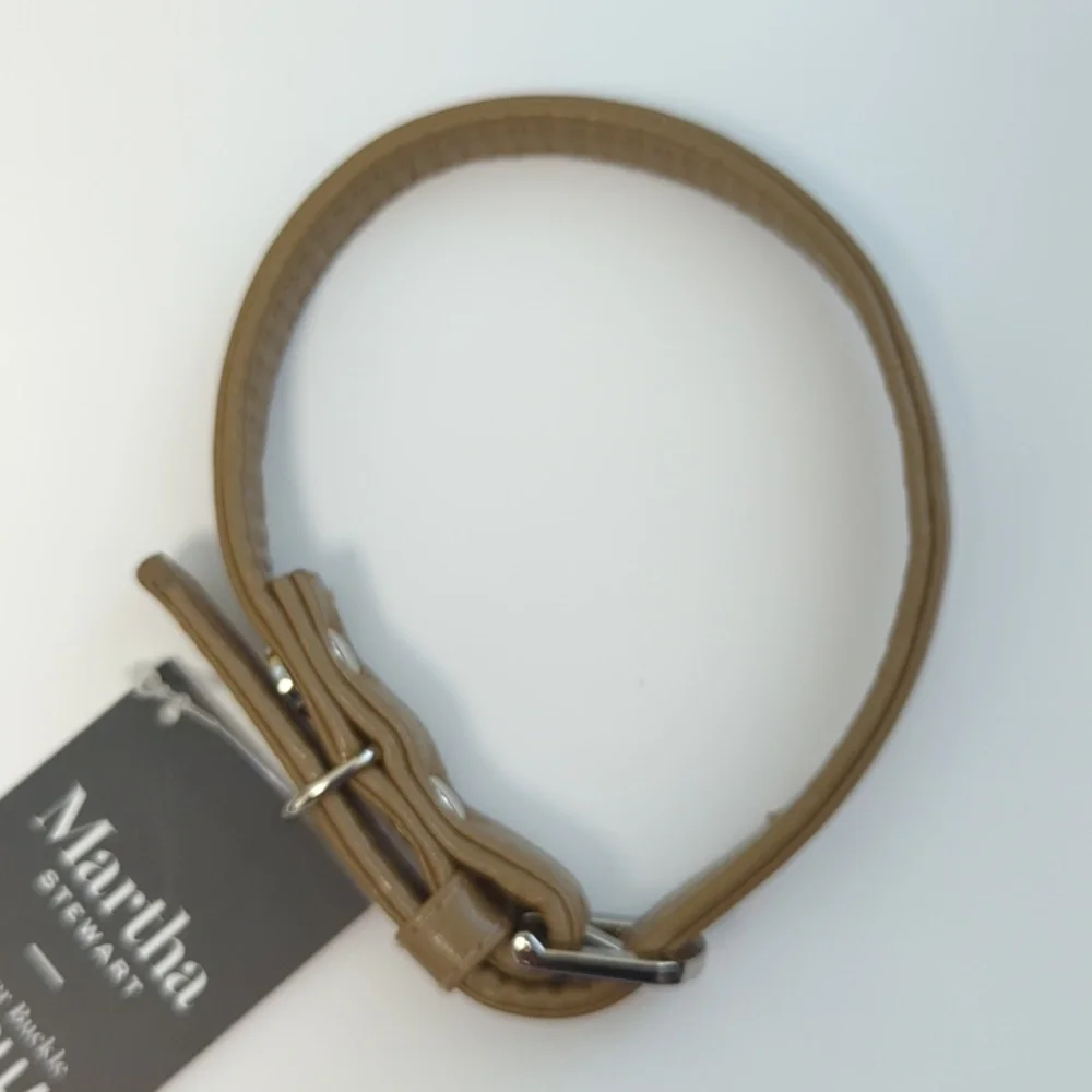 🌻 Martha Stewart Tan Faux Vegan Leather Buckle Dog Collar Size 14 (Small)